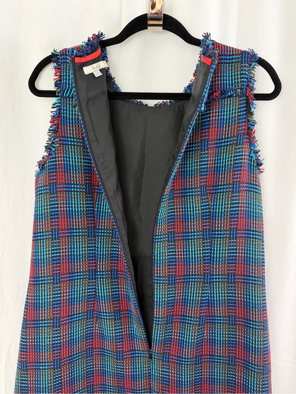 Boden Boucle Colorful Tweed Plaid Fringe Sleeveless Shift Dress Womens Size 10R - Picture 7 of 7